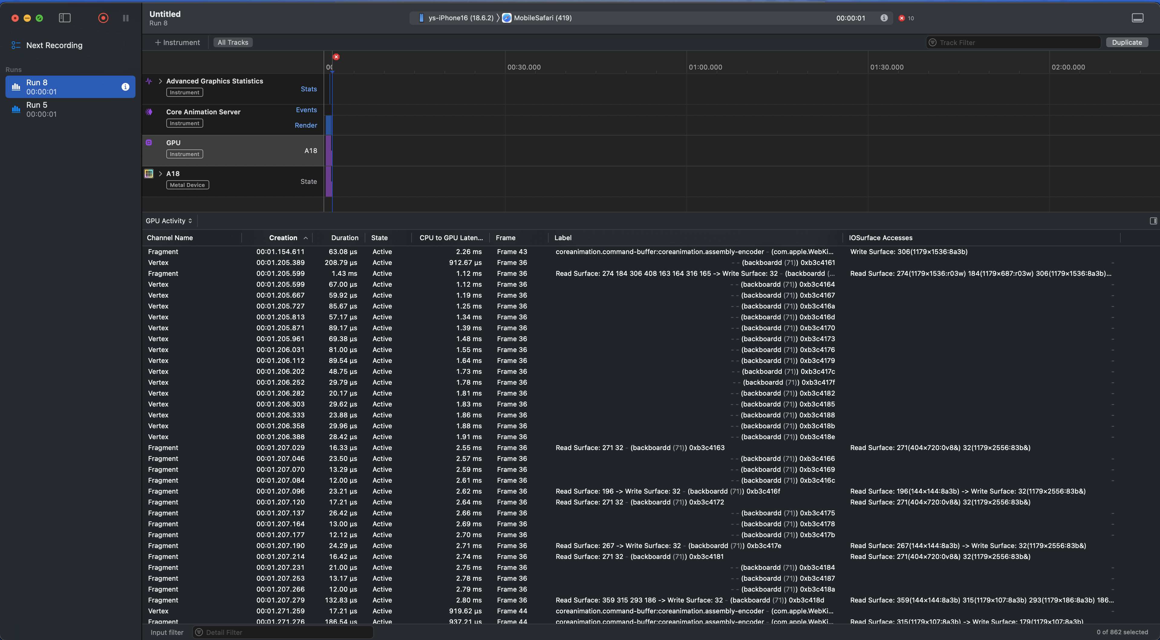 xcode gpu log
